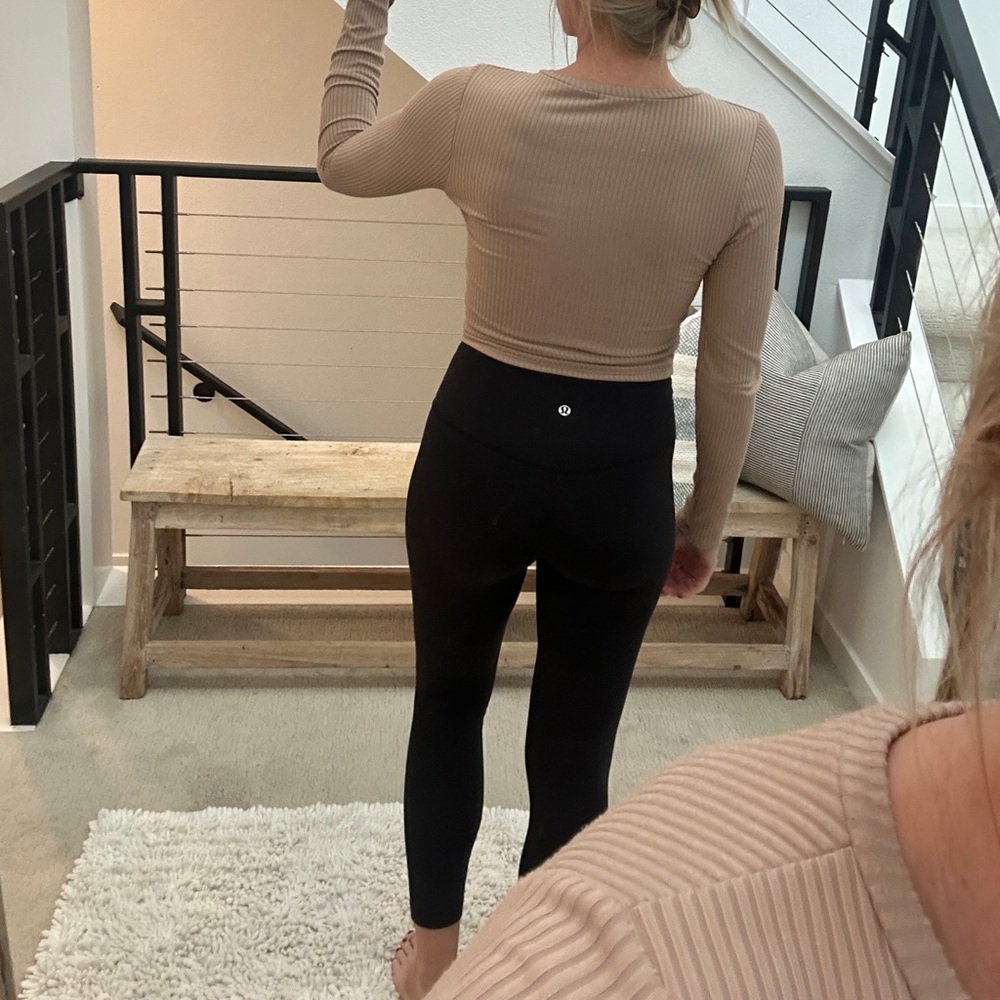 Wasabi + Mint Beige Ribbed Twist Front Crop Top Long Sleeve | Size M - Picture 9 of 14